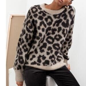 & Other Stories Leopard Wool Blend Crewneck Sweater